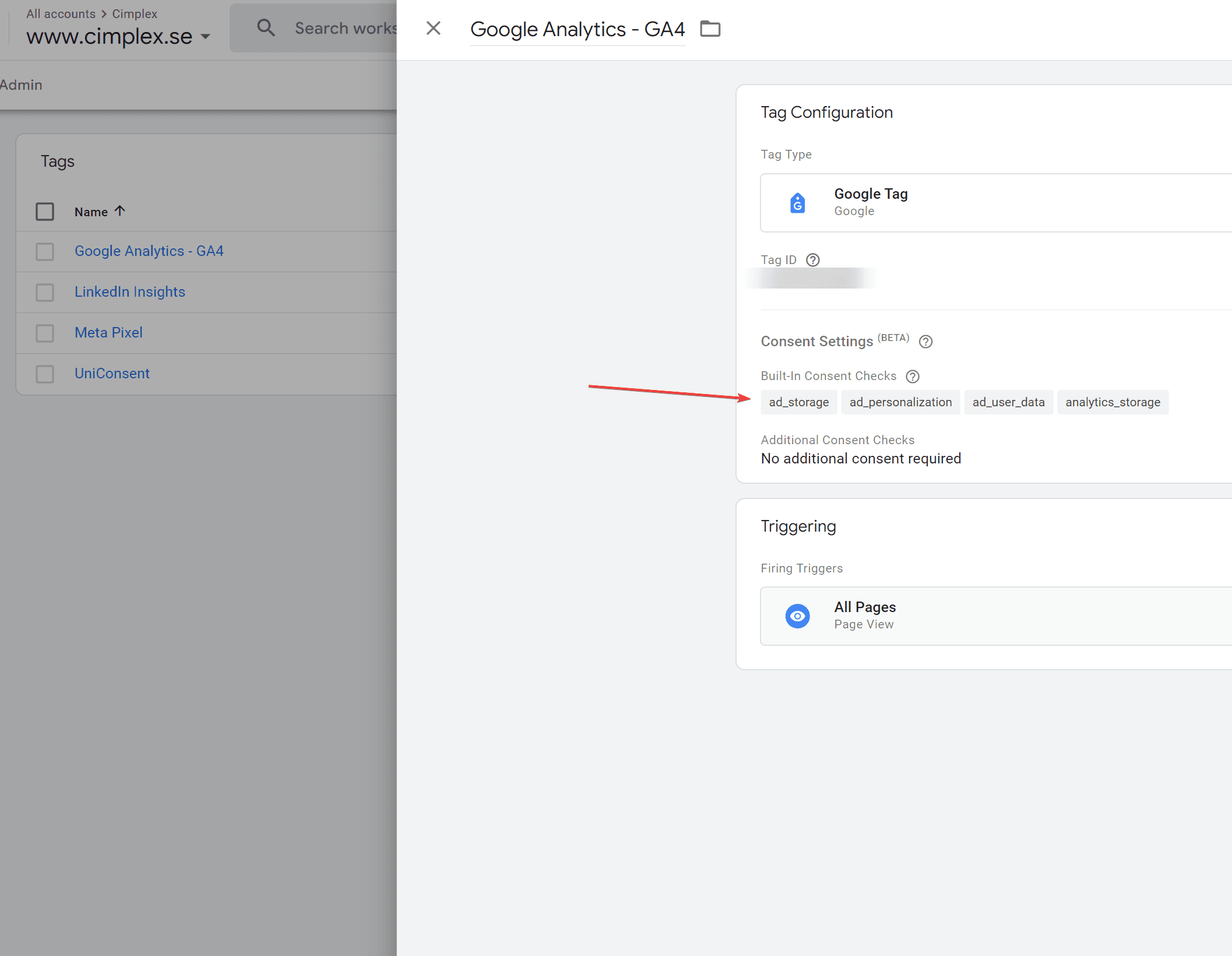 Built In Consent Settings